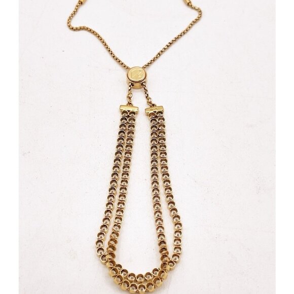 Swarovski Gold Tone Double Row Crystal Tennis Bracelet Adjustable Swan Logo - Picture 4 of 5